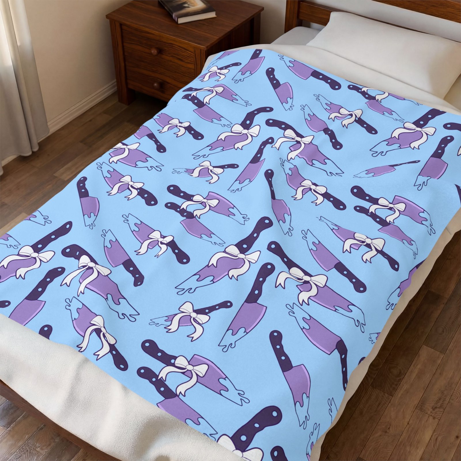 Creepy Kawaii Knives Blue Blanket - Image 6