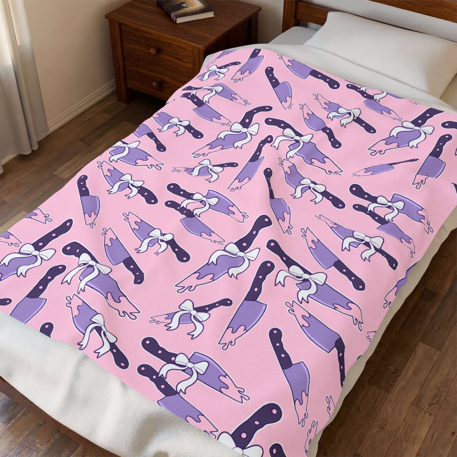 Creepy Kawaii Knives Pink Blanket - Image 3
