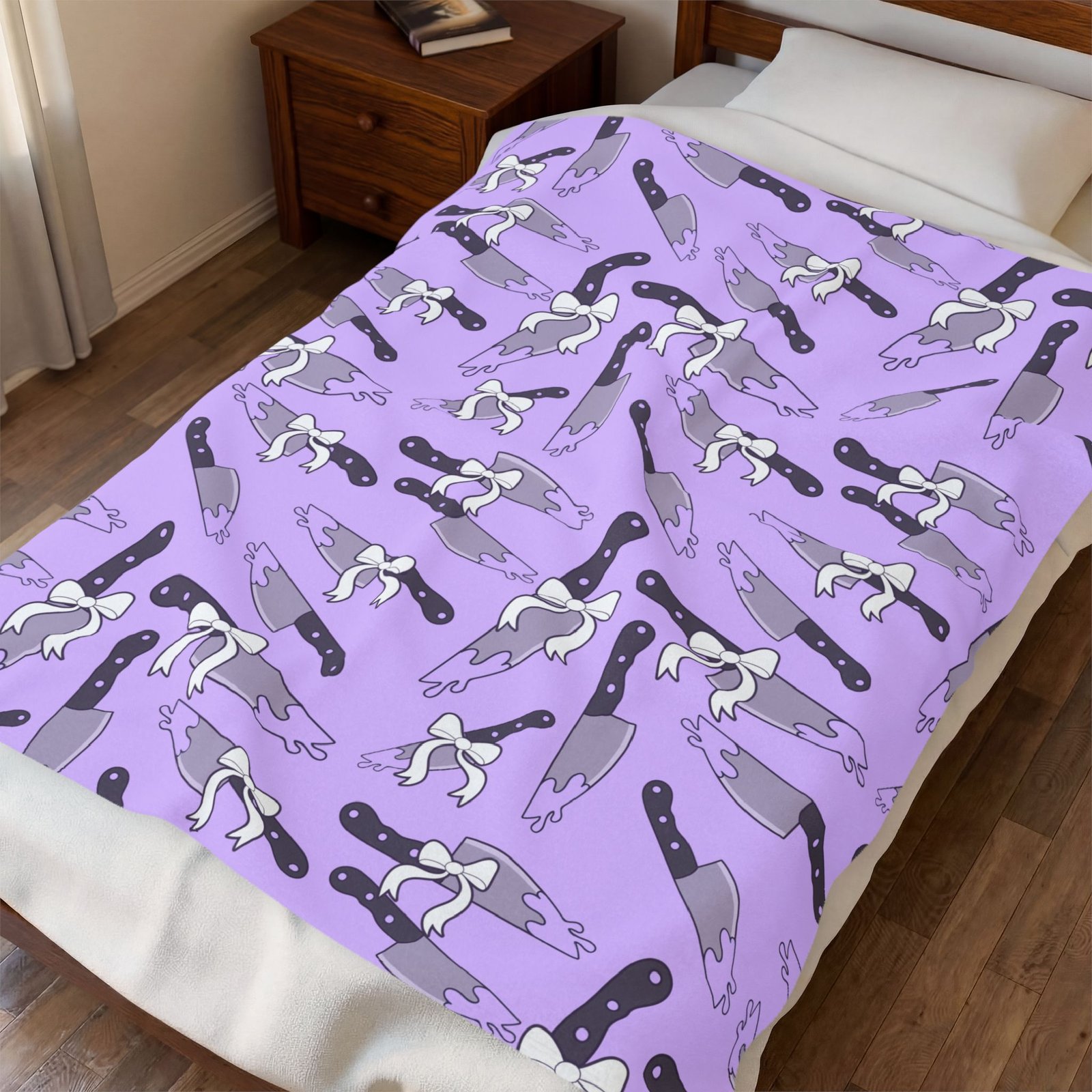 Creepy Kawaii Knives Purple Blanket - Image 3