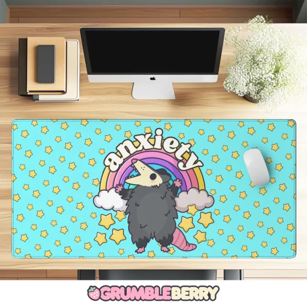 Anxiety Rainbow Possum Desk Mat