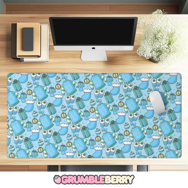 Cozy Christmas Blue Desk Mat