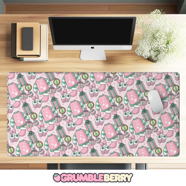 Cozy Christmas Pink Desk Mat