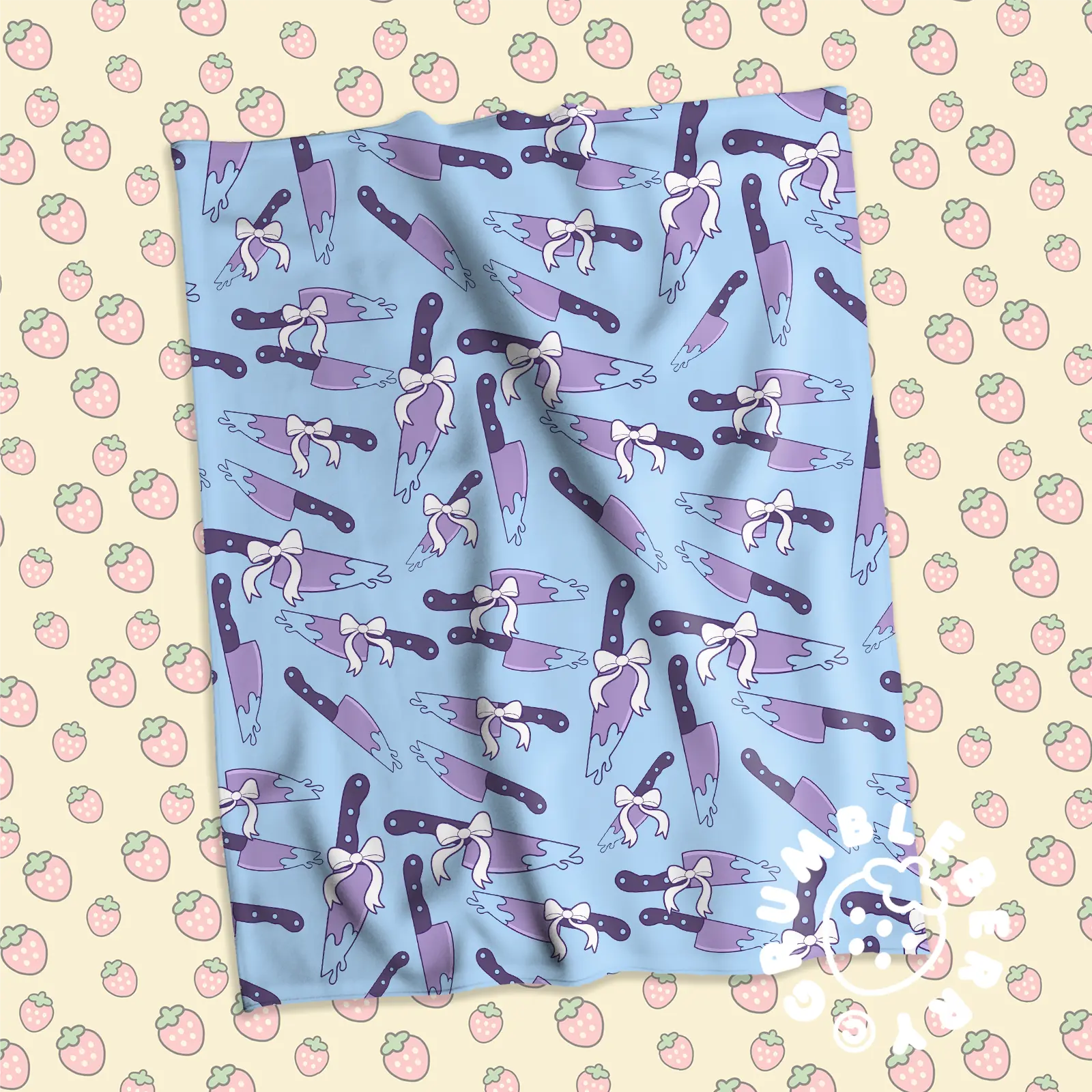Creepy Kawaii Knives Blue Blanket - Image 2