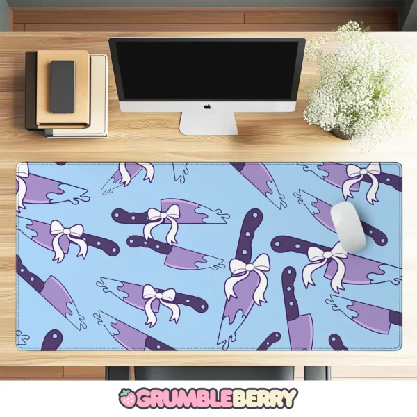 Creepy Kawaii Knives Blue Desk Mat