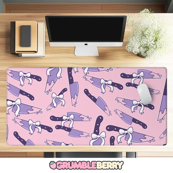 Creepy Kawaii Knives Pink Desk Mat