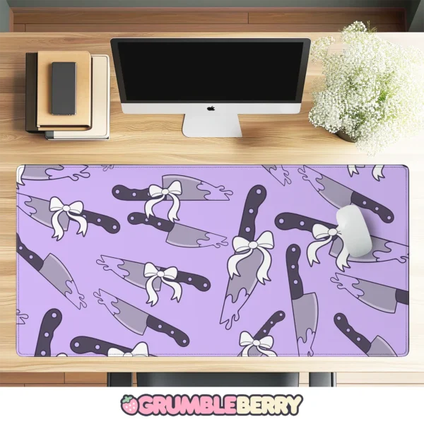 Creepy Kawaii Knives Purple Desk Mat