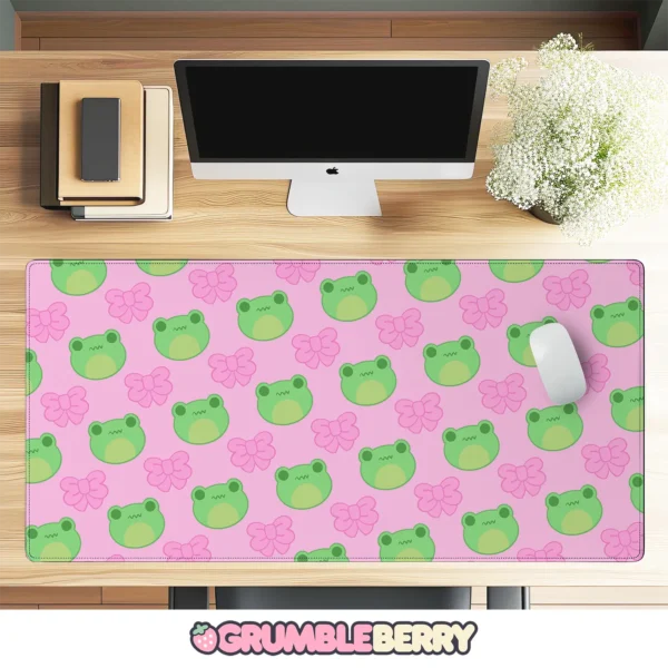 Frog and Pink Bows Desk Mat