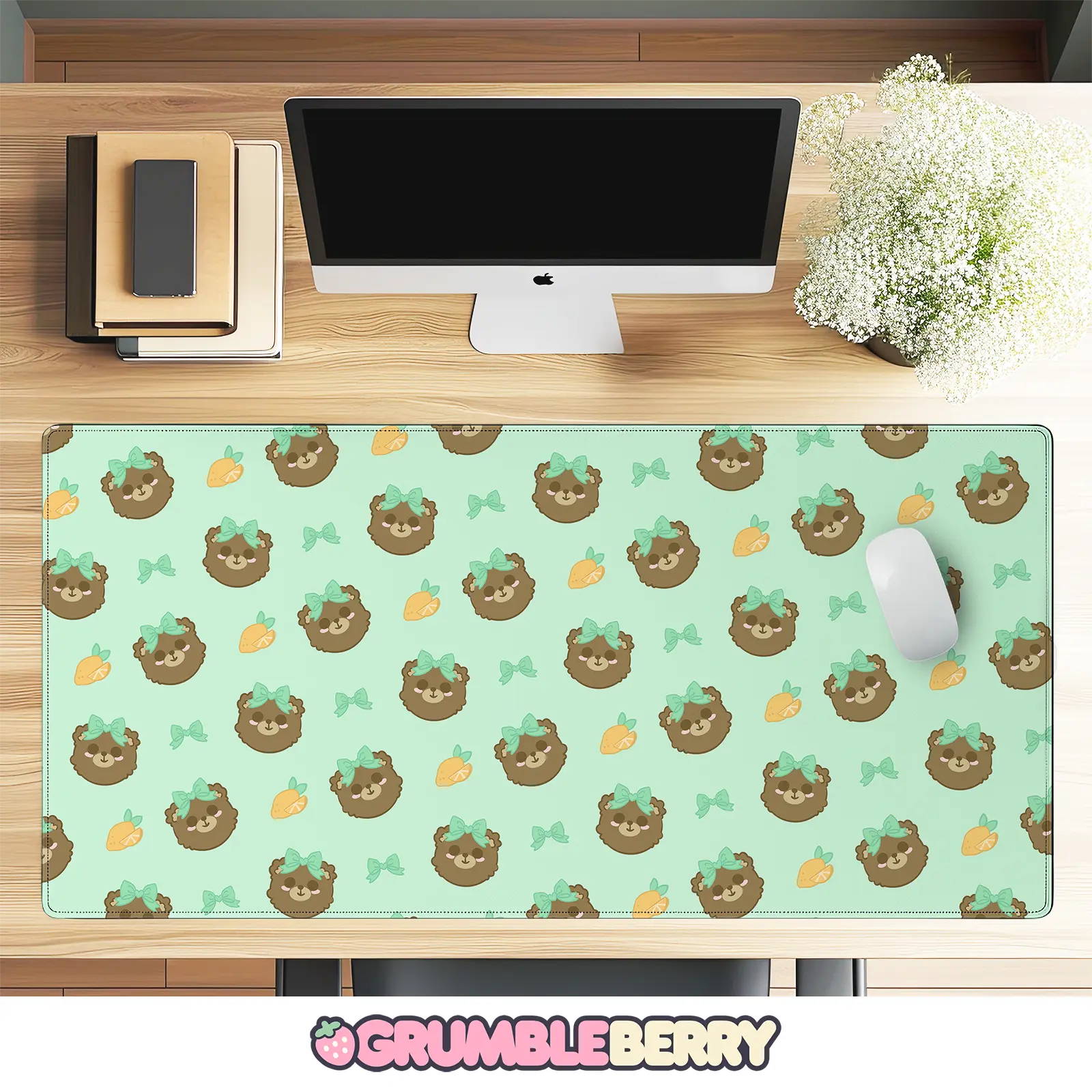 Green Bears and Lemons Desk Mat