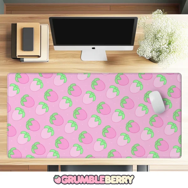 Pink Strawberries Desk Mat