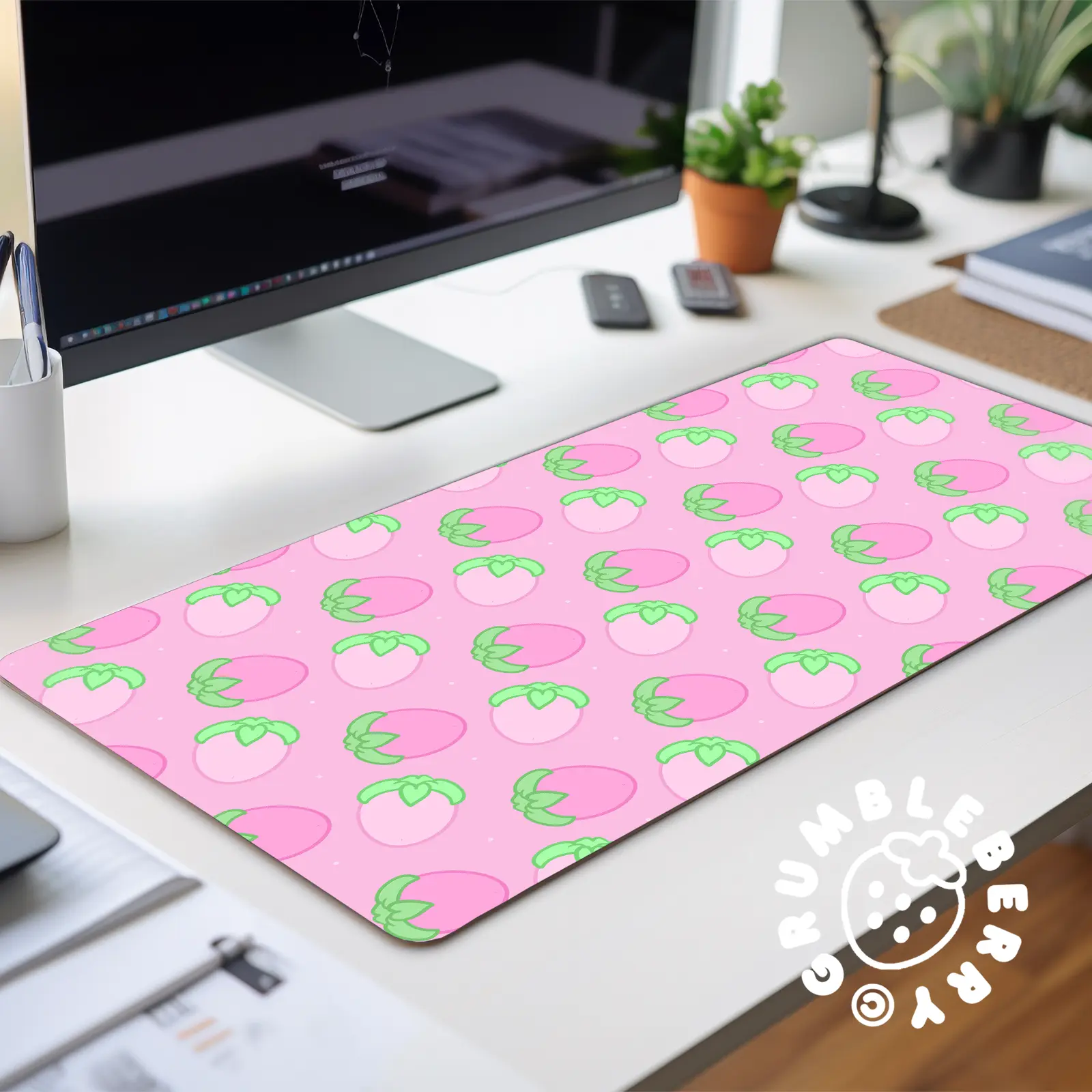 Pink Strawberries Desk Mat - Image 5