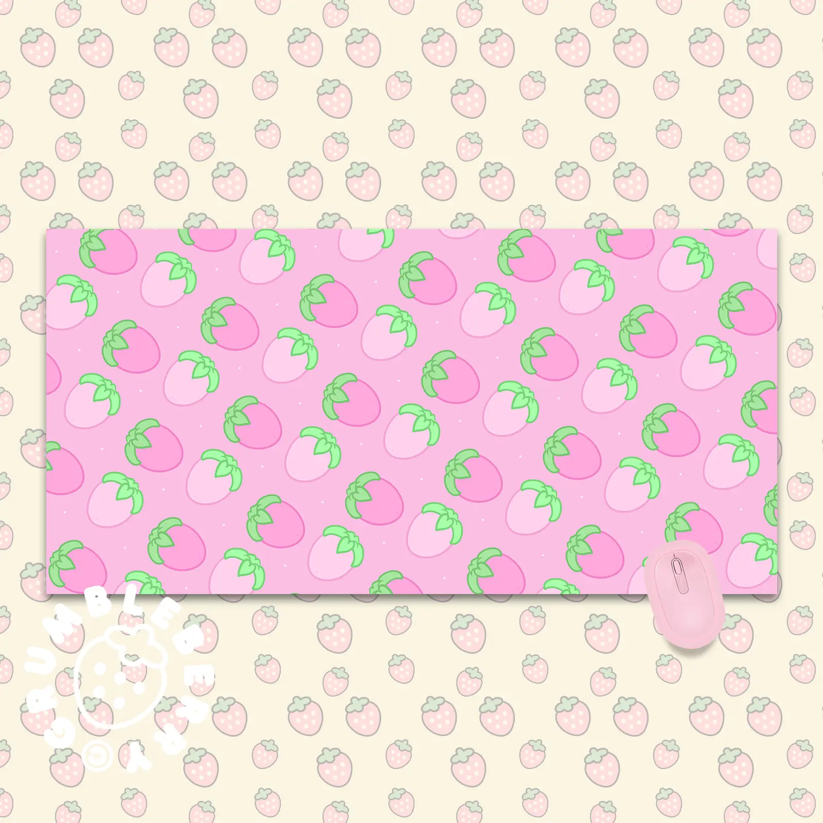 Pink Strawberries Desk Mat - Image 4