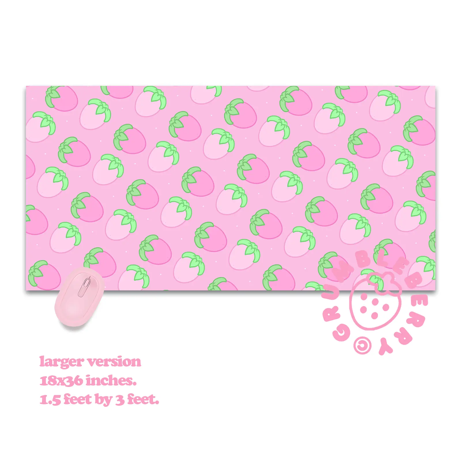 Pink Strawberries Desk Mat - Image 2