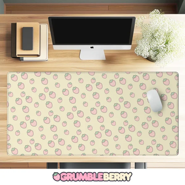 Simple Strawberries Pink Desk Mat