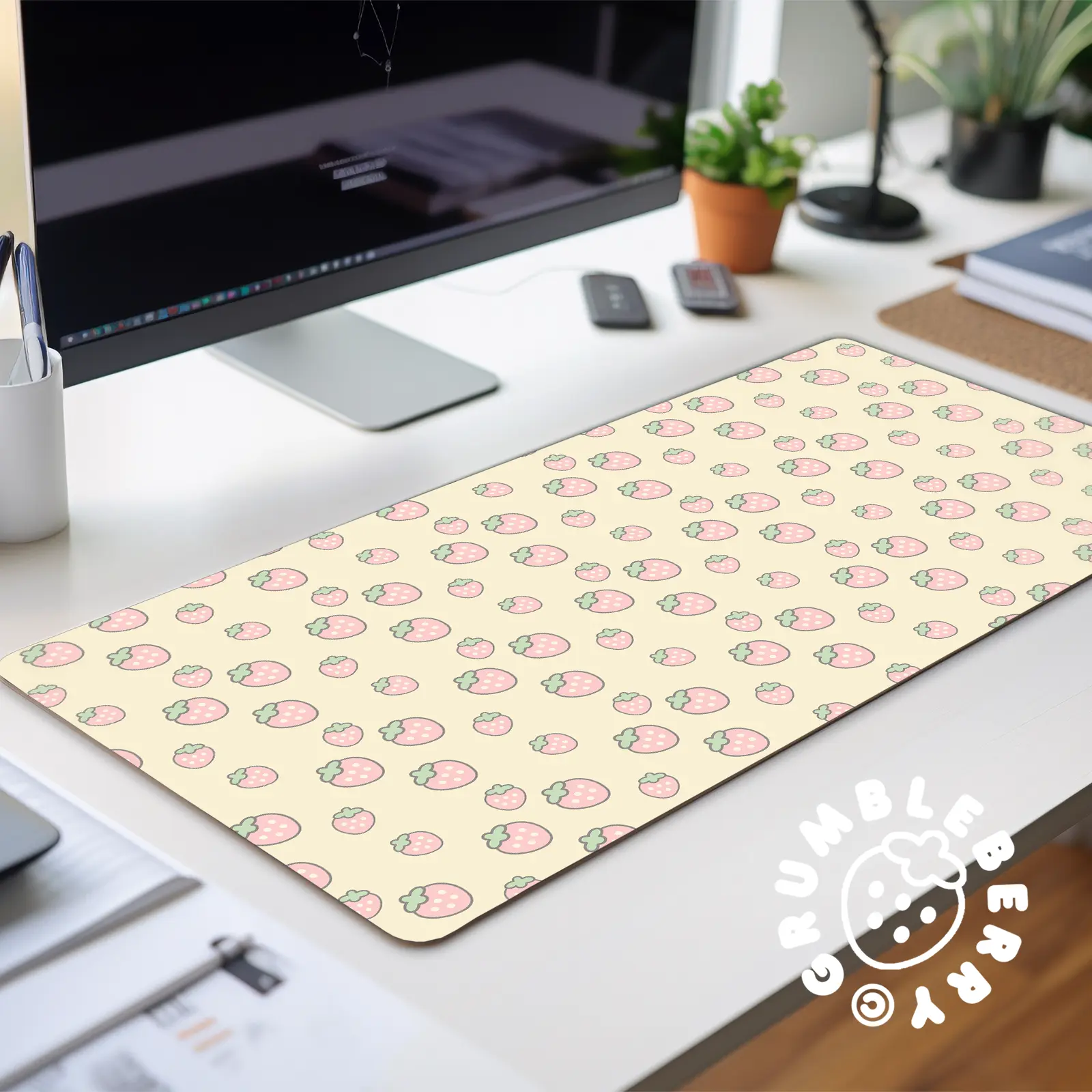 Simple Strawberries Pink Desk Mat - Image 5