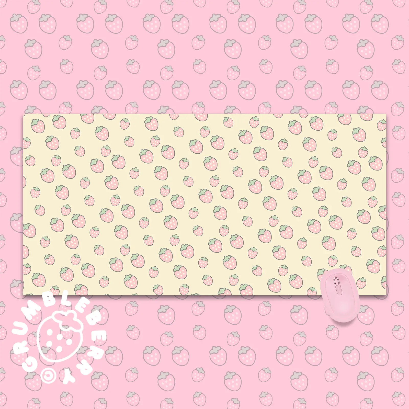 Simple Strawberries Pink Desk Mat - Image 4
